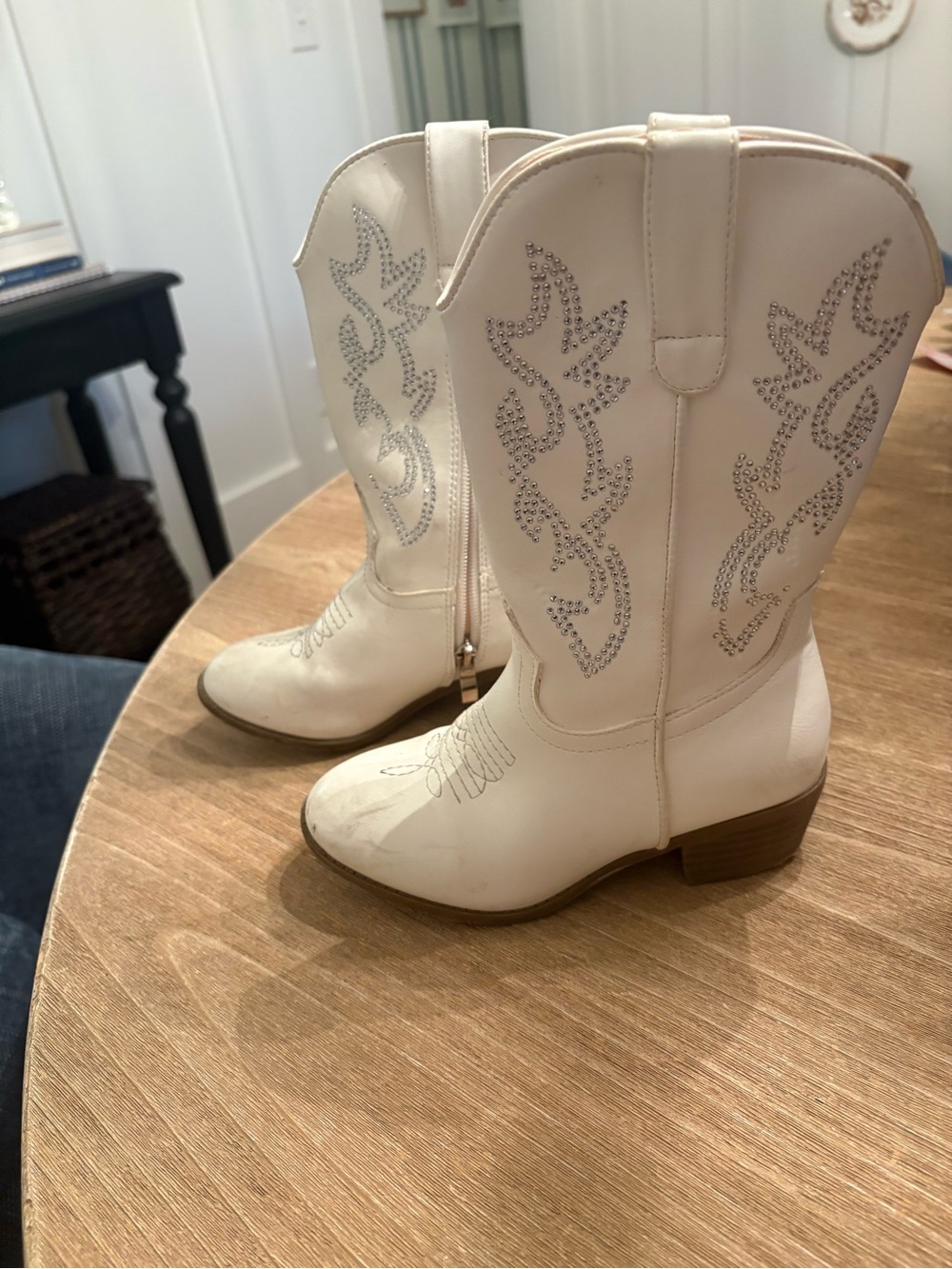 White Western Rhinestone Embellished Little Girl Size 13 Boots